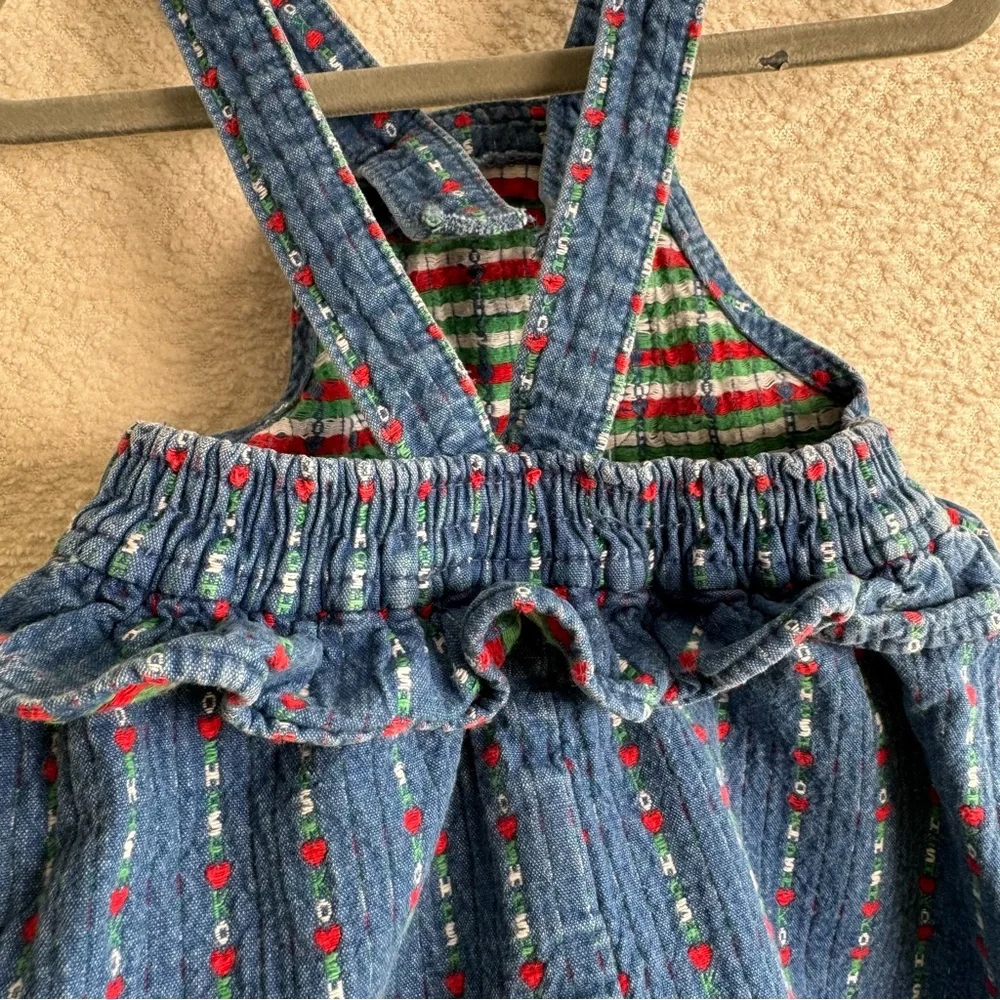Vintage RARE Osh Kosh B’Gosh Denim Logo Ruffle‎ Spell Out Heart Dress 24 Months